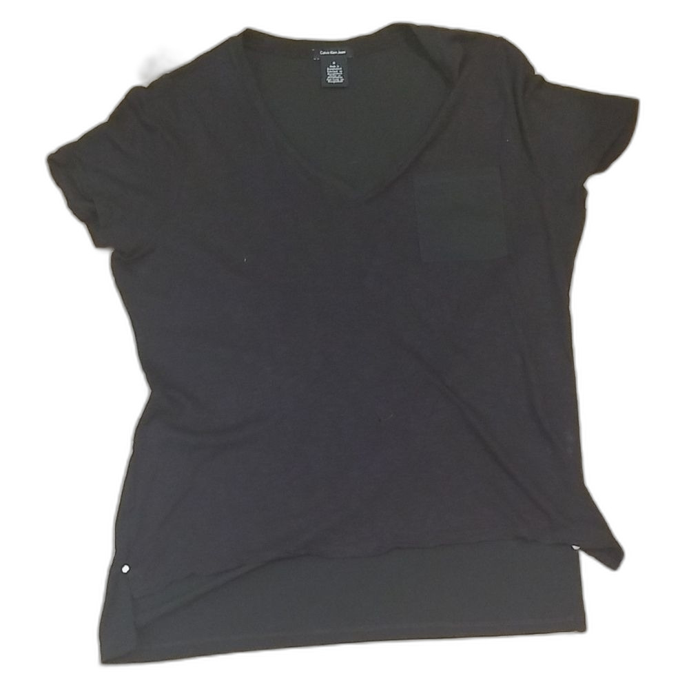 Calvin Klein Womens Black V-Neck Short Sleeve Pocket T-Shirt Size M